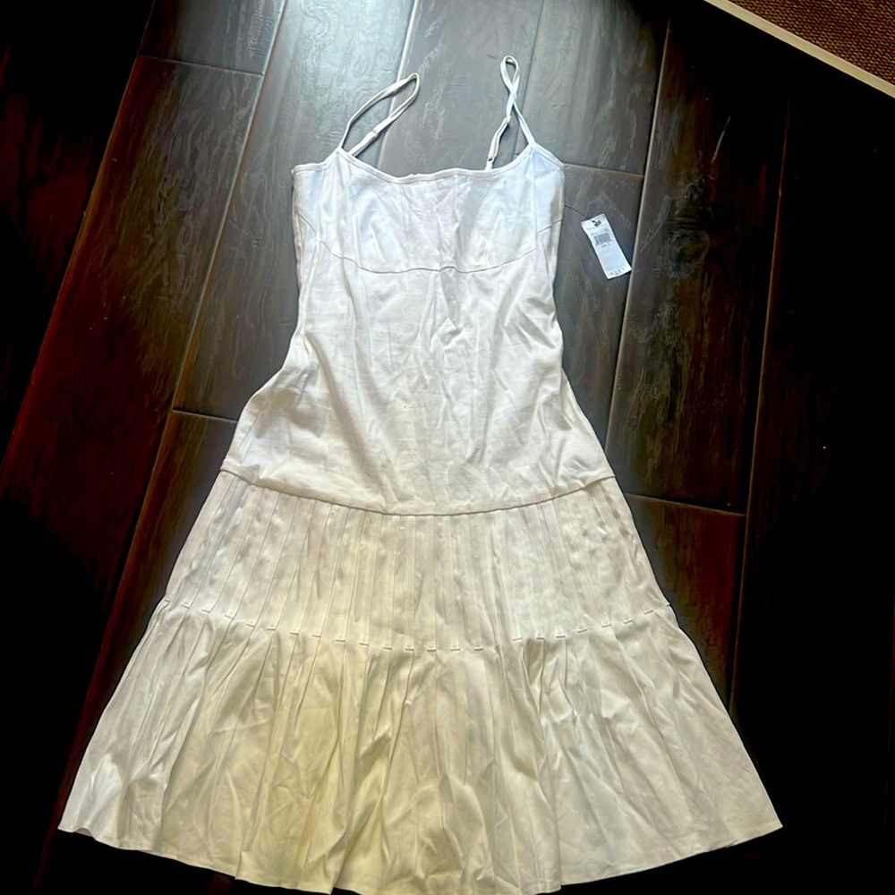 Tahari Spaghetti Strap White Linen/Rayon/Spandex Midi Dress Size 8 New With Tags